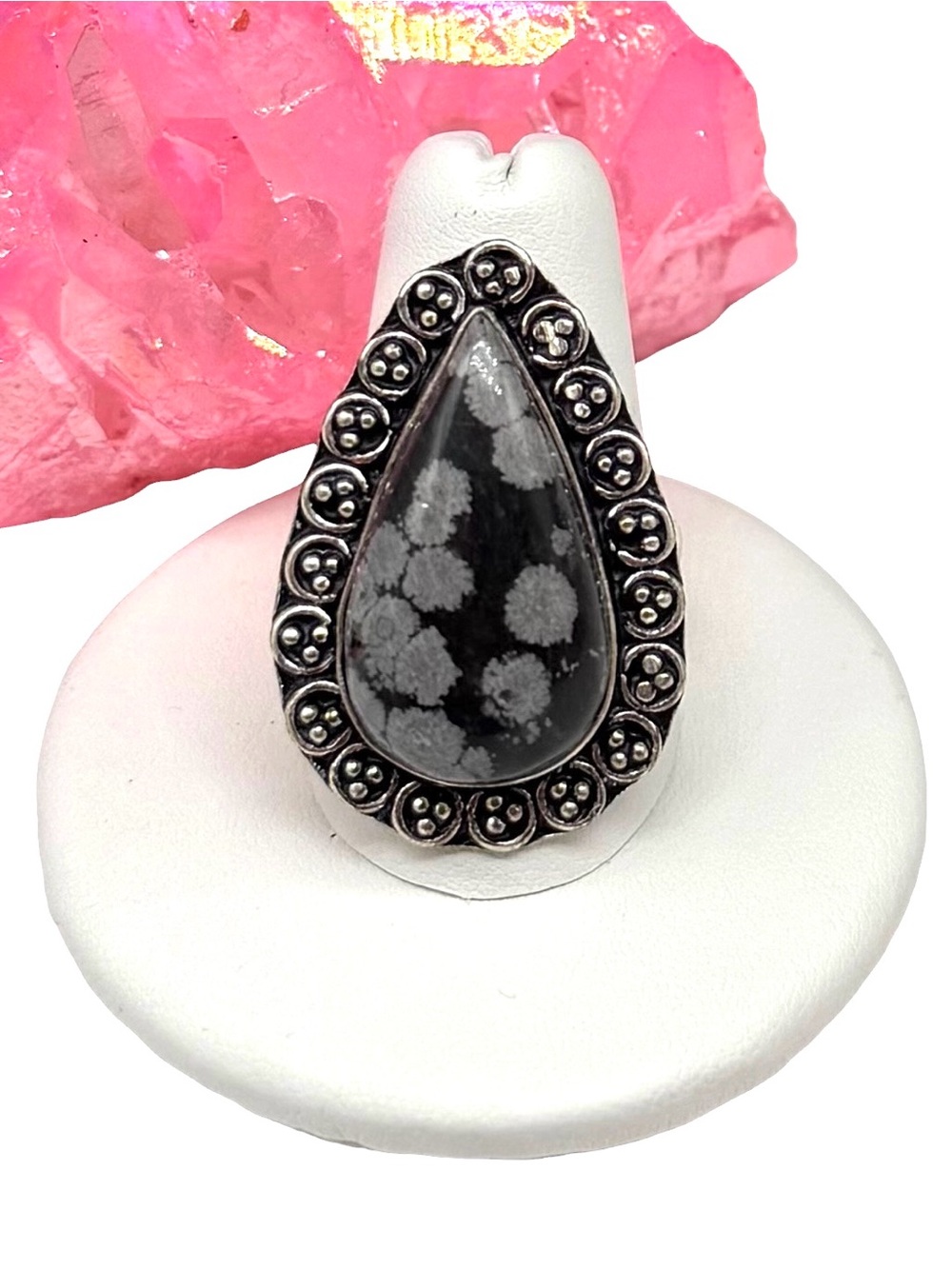 Snowflake Obsidian Ring Size 9 925 Sterling Silver Overlay